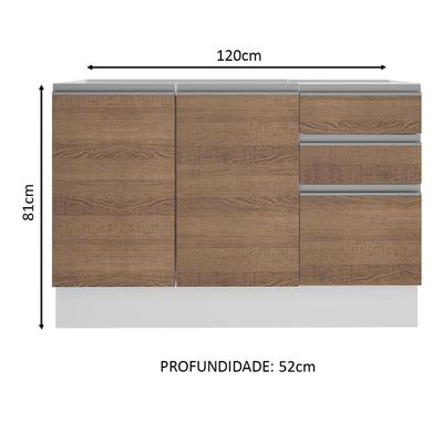 Balcão de Pia Acordes Glamy 120cm MDF 3 Portas Rustic Madesa