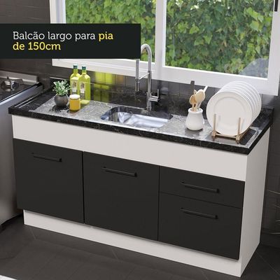 Balcão De Pia 150 Cm 2 Portas E 2 Gavetas Branco/Preto