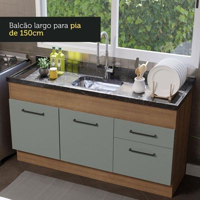 Balcão De Pia 150 Cm 2 Portas E 2 Gavetas Rustic/Cinza