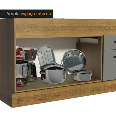 Balcão De Pia 150 Cm 2 Portas E 2 Gavetas Rustic/Cinza