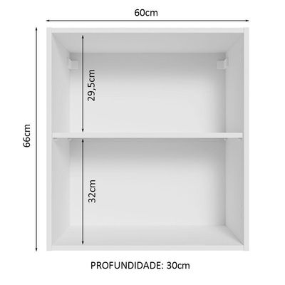 Armário Aéreo 60 Cm Com 2 Nichos Abertos Para Cozinha Branco