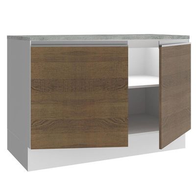 Balcão de Pia Madesa Glamy 120Cm 2 Porta Tampo Branco Rustic