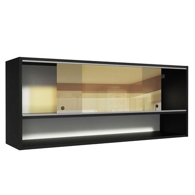Armário Aéreo 2 Portas De Correr De Vidro 1 Nicho Preto