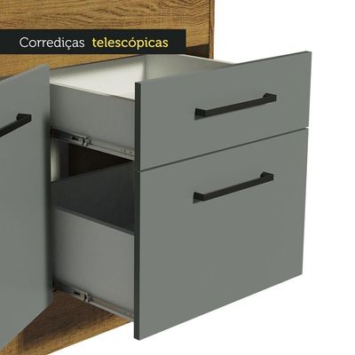 Balcão De Pia 150 Cm 2 Portas E 2 Gavetas Rustic/Cinza