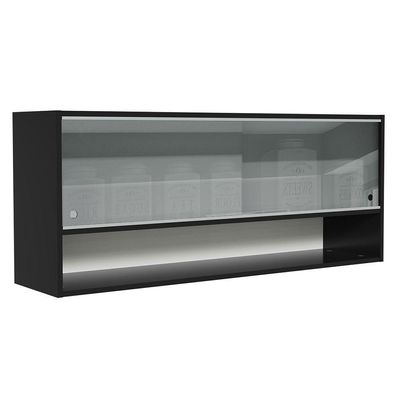 Armário Aéreo 120cm 2 Portas Correr Vidro Neutral 1 Nicho Preto Reims Madesa Preto
