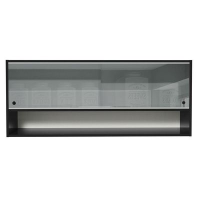 Armário Aéreo 120cm 2 Portas Correr Vidro Neutral 1 Nicho Preto Reims Madesa Preto