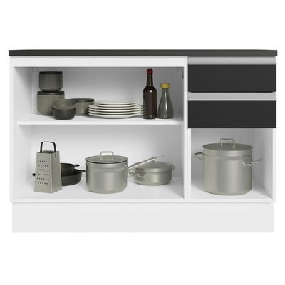 Balcão De Pia Cozinha 100% Mdf 120 Cm 3 Portas E 2 Gavetas Branco/preto Acordes Madesa Branco/preto