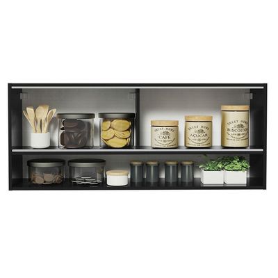 Armário Aéreo 120cm 2 Portas Correr Vidro Neutral 1 Nicho Preto Reims Madesa Preto