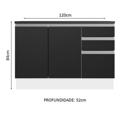 Balcão De Pia Cozinha 100% Mdf 120 Cm 3 Portas E 2 Gavetas Branco/preto Acordes Madesa Branco/preto