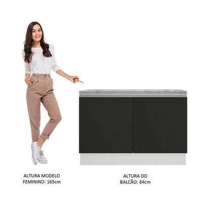 Balcão de Pia Madesa Glamy 120Cm 2 Portas Tampo Branco Preto