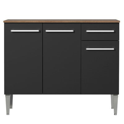 Balcão Gabinete Madesa Emilly 3 Portas 1 Gaveta Rustic Preto