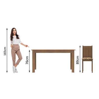 Sala Jantar Rosie Rustic/Floral Bege Mesa 4 Cadeiras Madesa