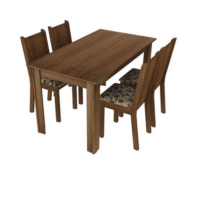 Sala Jantar Rosie Rustic/Floral Bege Mesa 4 Cadeiras Madesa