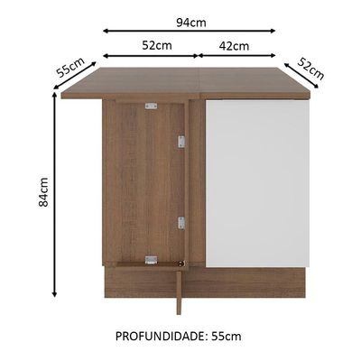Balcão de Canto Stella 1 Porta Rustic/branco Madesa
