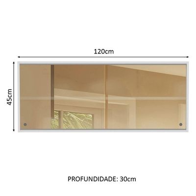 Armário Aéreo Glamy 2 Portas de Correr de Vidro Branco
