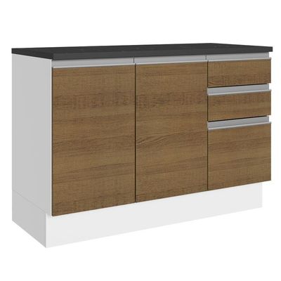 Balcão De Pia Cozinha 100% Mdf 120 Cm 3 Portas E 2 Gavetas Branco/rustic Acordes Madesa