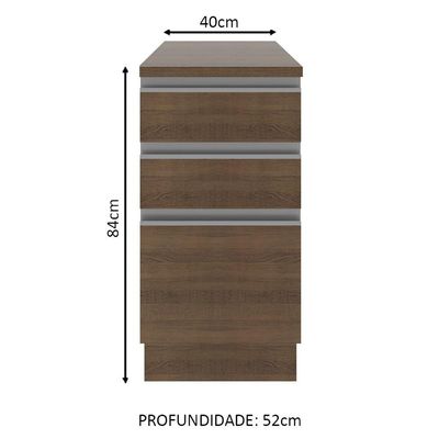 Balcão Glamy 40cm 3 Gavetas Rustic Madesa