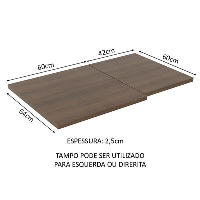 Tampo para Balcão de Canto Lux De 64 X 102 Cm Madesa Rustic