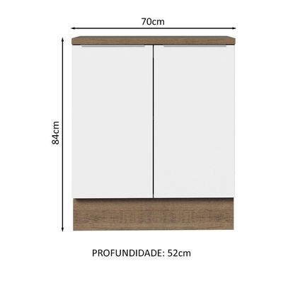 Balcão de Cozinha Stella 70cm 2 Portas Rustic Branco