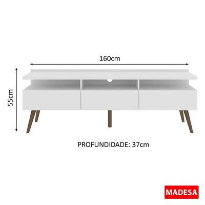 Rack para TV Londres com Pés Retrô Branco Madesa