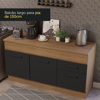 Balcão De Pia 150 Cm 2 Portas E 2 Gavetas Rustic/Preto