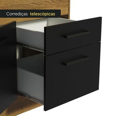 Balcão De Pia 150 Cm 2 Portas E 2 Gavetas Rustic/Preto
