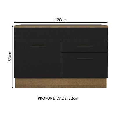 Balcão De Pia Cozinha 1 Porta E 2 Gavetas (com Tampo) Rustic/preto Agata Madesa Rustic/preto