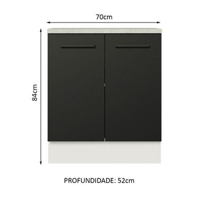 Balcão de Cozinha Agata 70cm 2 Portas Branco Preto