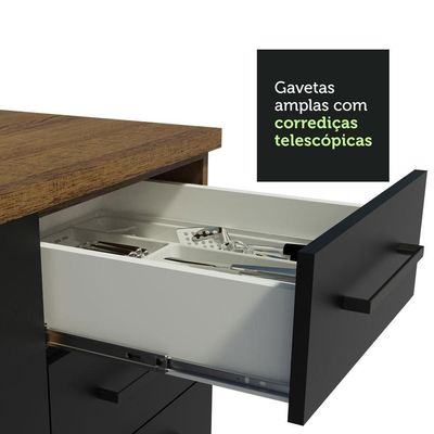 Balcão Gabinete De Pia Madesa Agata 150 Cm 2 Portas E 2 Gavetas (sem Tampo E Pia) - Rustic/preto