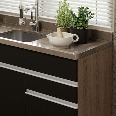 Balcão Gabinete De Pia Madesa Glamy 150 Cm 2 Gavetas 2 Portas (sem Tampo E Pia) - Rustic/preto