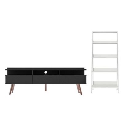 Rack para Tv até 65 Polegadas Estante Escada Preto branco