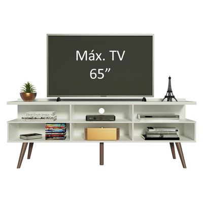 "Rack para TV até 65"" Madri com Pés de Madeira Branco Madesa"