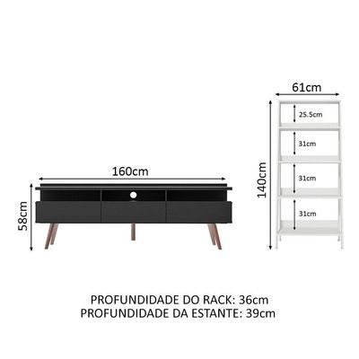 Rack para Tv até 65 Polegadas Estante Escada Preto branco