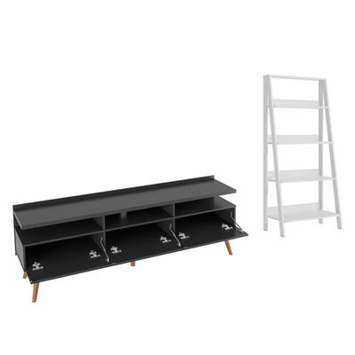 Rack para Tv até 65 Polegadas Estante Escada Preto branco