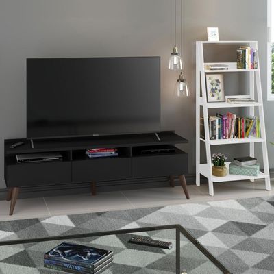 Rack para Tv até 65 Polegadas Estante Escada Preto branco