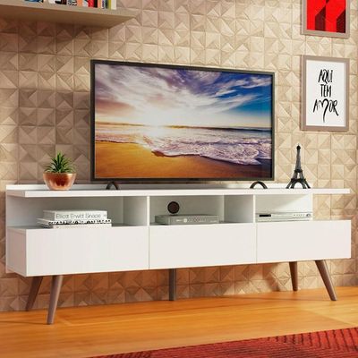 "Rack para TV até 65"" Madri com Pés de Madeira Branco Madesa"