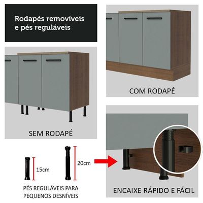 Balcão De Pia Cozinha 2 Portas E 3 Gavetas (com Tampo) Rustic/cinza Agata Madesa Rustic/cinza