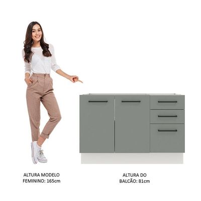 Balcão de Pia Agata 2 Portas e 3 Gavetas Branco e Cinza