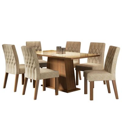 Sala de Jantar Rafaela Mesa Tampo de Vidro 6 Cadeiras Madesa