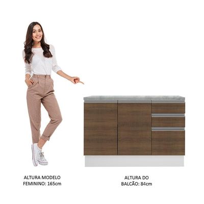 Balcão de Pia Glamy 2 Portas 3 Gavetas Branco/rustic Madesa