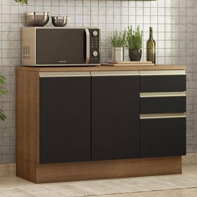 Balcão de Pia Glamy 2 Portas 3 Gavetas Rustic/preto Madesa