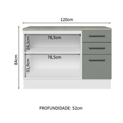 Balcão De Pia Cozinha 2 Portas E 3 Gavetas (com Tampo) Branco/cinza Agata Madesa Branco/cinza