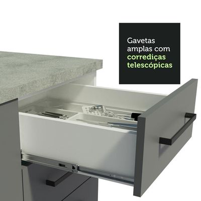 Balcão De Pia Cozinha 2 Portas E 3 Gavetas (com Tampo) Branco/cinza Agata Madesa Branco/cinza