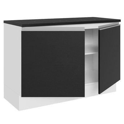 Balcão De Pia Cozinha 100% Mdf 120 Cm 2 Portas Branco/preto Acordes Madesa Branco/preto