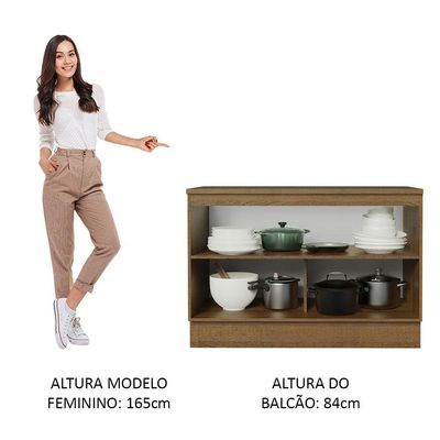 Balcão De Pia Cozinha 2 Portas (com Tampo) Rustic/cinza Agata Madesa Rustic/cinza