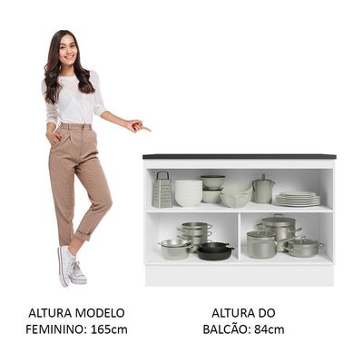 Balcão De Pia Cozinha 100% Mdf 120 Cm 2 Portas Branco/preto Acordes Madesa Branco/preto