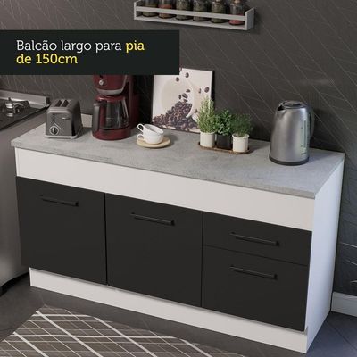 Balcão De Pia 150 Cm 2 Portas E 2 Gavetas Branco/Preto