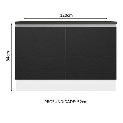 Balcão De Pia Cozinha 100% Mdf 120 Cm 2 Portas Branco/preto Acordes Madesa Branco/preto