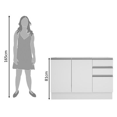 Balcão de Pia Acordes Glamy 120cm MDF 3 Portas Branco Madesa