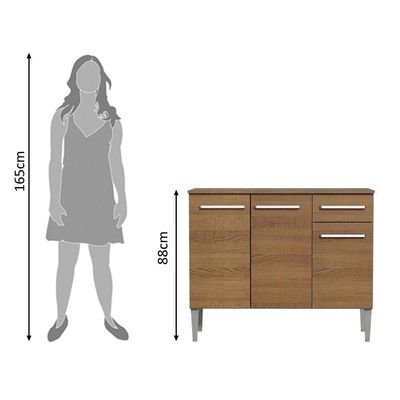 Balcão de Pia Emilly 3 Portas 1 Gaveta Rustic Madesa